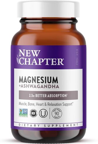 New Chapter Magnesium + Ashwagandha Supplement, 325 mg with Magnesium Glycinate, 2.5x Absorption, Muscle Recovery, Heart & Bone Health, Calm & Relaxation, Gluten Free, Non-GMO - 60 ct (2 Month Supply) in Saudi Arabia