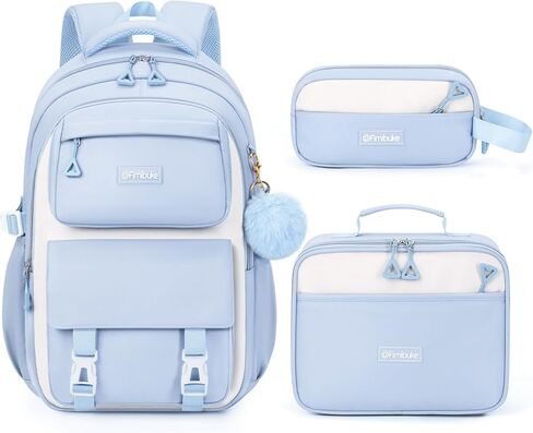 Fimibuke Backpacks for Girls, 3 PCS Waterproof School Backpack with Lunch Box & Pencil Pouch for Kids Teen Girl, Cute Bookbag School Bag for Elementary Middle High School Student Ages 6+(Blue) in Kuwait