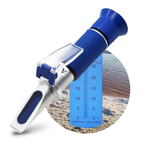 Salinity Refractometer Salt Water Tester ATC Automatic Temperature Compensation for Brine, Food, Industry, Seawater 0~28% Scale Range, Made of Copper Not Cheap Aluminum in Kuwait