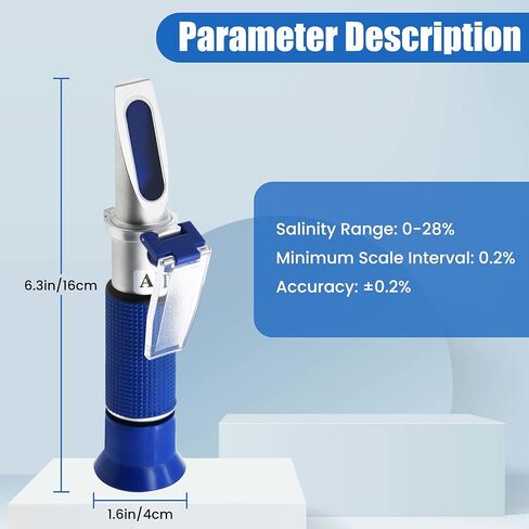 Salinity Refractometer Salt Water Tester ATC Automatic Temperature Compensation for Brine, Food, Industry, Seawater 0~28% Scale Range, Made of Copper Not Cheap Aluminum in Kuwait