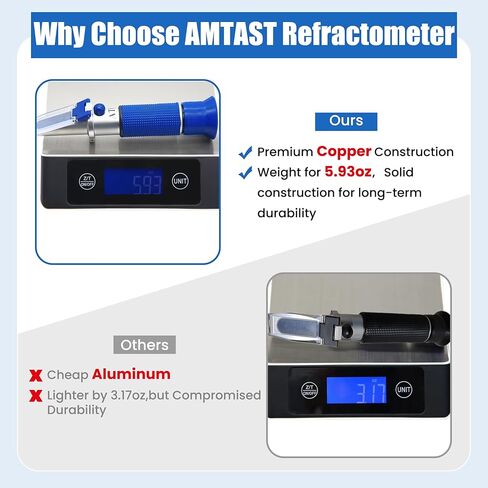 Salinity Refractometer Salt Water Tester ATC Automatic Temperature Compensation for Brine, Food, Industry, Seawater 0~28% Scale Range, Made of Copper Not Cheap Aluminum in Kuwait