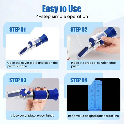 Salinity Refractometer Salt Water Tester ATC Automatic Temperature Compensation for Brine, Food, Industry, Seawater 0~28% Scale Range, Made of Copper Not Cheap Aluminum in Kuwait
