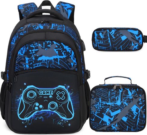 Boys Backpack for School, 3PCS Cool Luminous Gamer Backpack for Boys with Lunch Box Pencil Case, Kids Backpacks Bookbag for Teen Boy Elementary Middle High School with USB Charging Port in Saudi Arabia