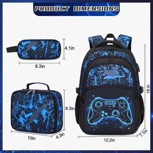 Boys Backpack for School, 3PCS Cool Luminous Gamer Backpack for Boys with Lunch Box Pencil Case, Kids Backpacks Bookbag for Teen Boy Elementary Middle High School with USB Charging Port in Saudi Arabia