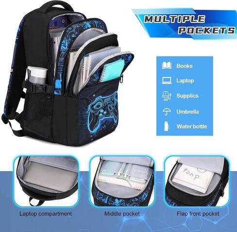 Boys Backpack for School, 3PCS Cool Luminous Gamer Backpack for Boys with Lunch Box Pencil Case, Kids Backpacks Bookbag for Teen Boy Elementary Middle High School with USB Charging Port in Saudi Arabia