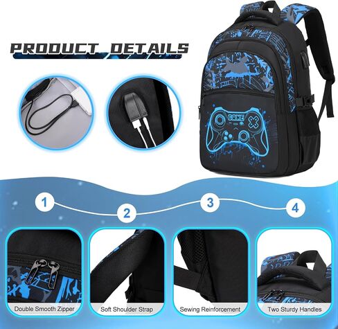 Boys Backpack for School, 3PCS Cool Luminous Gamer Backpack for Boys with Lunch Box Pencil Case, Kids Backpacks Bookbag for Teen Boy Elementary Middle High School with USB Charging Port in Saudi Arabia
