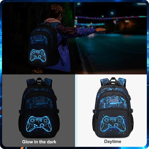 Boys Backpack for School, 3PCS Cool Luminous Gamer Backpack for Boys with Lunch Box Pencil Case, Kids Backpacks Bookbag for Teen Boy Elementary Middle High School with USB Charging Port in Saudi Arabia