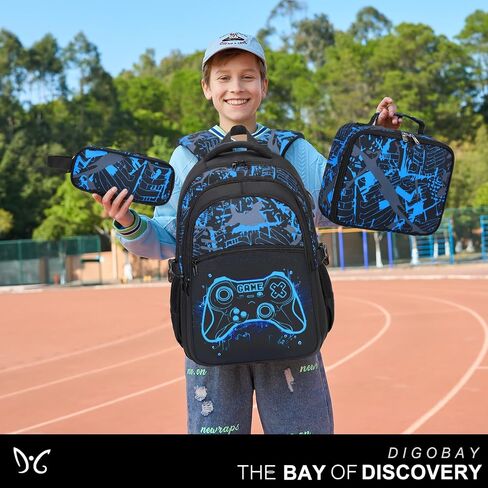 Boys Backpack for School, 3PCS Cool Luminous Gamer Backpack for Boys with Lunch Box Pencil Case, Kids Backpacks Bookbag for Teen Boy Elementary Middle High School with USB Charging Port in Saudi Arabia
