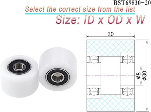 1pcs Diameter 30mm Hole 6mm POM Roller BST62630-50 Polyurethane Bearing 6x30x50 Driven Pulley Double Bearing Guide Wheel 6 * 30 * 50(10x40x30mm) in Saudi Arabia