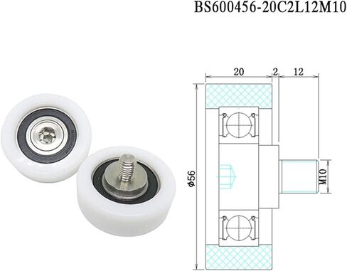 2pcs OD 56mm POM Coated Roller with M10 Thread BS600456-20C2L12M10 Plastic Guide Pulley 56mm Diameter Nylon Screw Wheel in Saudi Arabia