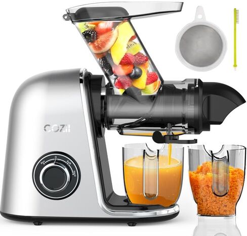 COZII Cold Press Juicer,Slow Masticating Juicer Soft/hard Mode & Quiet Motor,3.6 Inch Large Feed Chute For Vegetable and Fruit,Easy to Clean 150W Juice Machines,Dishwasher Safe,High Juice Yield in Kuwait