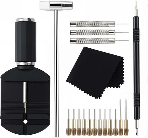 Watch Link Removal Kit, 19 in 1 kit, Can be Used for Strap Length Disassembly and Adjustment, Watch Strap Removal Tool, Tool Hammer, Cleaning Cloth and Spare Needle, with User Manual. in Saudi Arabia