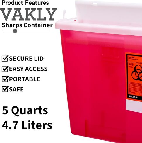 Sharps Container 5 Quart with Mailbox Style Lid - Large - Puncture Resistant for Safe Needle Disposal - for Home, Travel and Medical use in Saudi Arabia