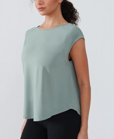 Open Back Workout Tops for Women Lightweight Sleeveless Loose Fit Yoga Shirts Soft Athletic Tops Curved Hem in Kuwait