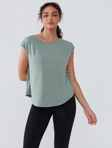 Open Back Workout Tops for Women Lightweight Sleeveless Loose Fit Yoga Shirts Soft Athletic Tops Curved Hem in Kuwait