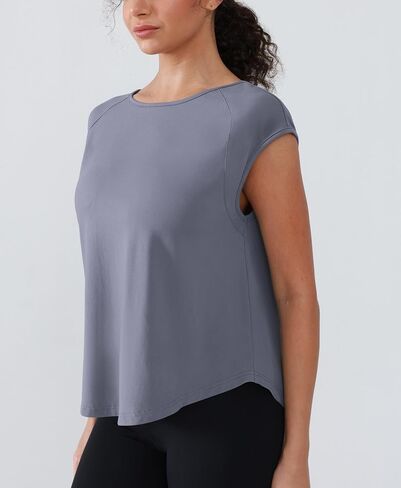 Open Back Workout Tops for Women Lightweight Sleeveless Loose Fit Yoga Shirts Soft Athletic Tops Curved Hem in Kuwait