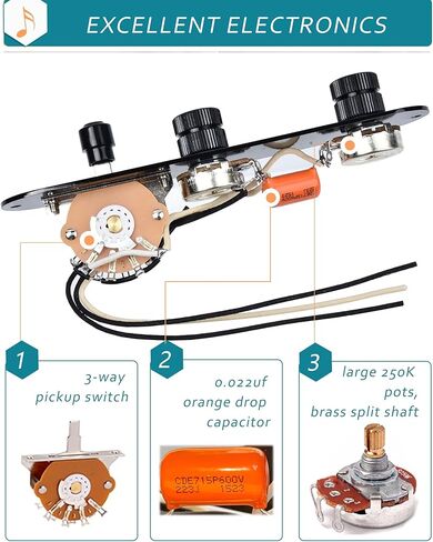 Loaded Guitar Control Plate Pro, Prewired Wiring Harness for Telecaster with Humbucker or Single Coil Pickups, Wired 3-way Blade Switch Alpha 500K Volume Tone Potentiometers Orange Capacitor in Kuwait
