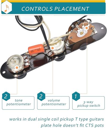 Loaded Guitar Control Plate Pro, Prewired Wiring Harness for Telecaster with Humbucker or Single Coil Pickups, Wired 3-way Blade Switch Alpha 500K Volume Tone Potentiometers Orange Capacitor in Kuwait