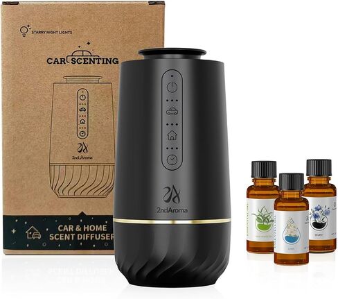 Waterless Oil Diffuser, Portable Car Diffusers for Essential Oils, Wireless Diffusers with 3 Mist Levels & Timer, ABS Material, Starry Night Light for Car Home Office, Includes 3 Scent Oils in Saudi Arabia