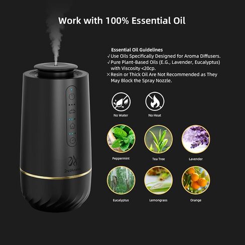 Waterless Oil Diffuser, Portable Car Diffusers for Essential Oils, Wireless Diffusers with 3 Mist Levels & Timer, ABS Material, Starry Night Light for Car Home Office, Includes 3 Scent Oils in Saudi Arabia