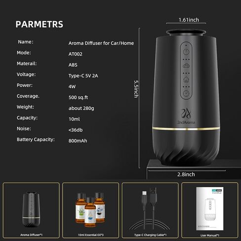 Waterless Oil Diffuser, Portable Car Diffusers for Essential Oils, Wireless Diffusers with 3 Mist Levels & Timer, ABS Material, Starry Night Light for Car Home Office, Includes 3 Scent Oils in Saudi Arabia