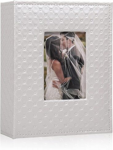 Recutms 200 Pocket Photo Album 4x6 Small Pu Leather Cover Family Family Baby Anniversary Travel Personalized Photo Book (White) in Kuwait