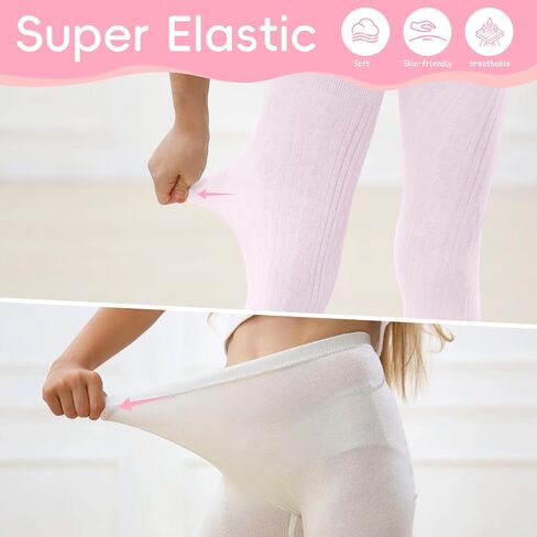 Zando 2 Pack Girls Tights for School Uniform Girls Cable Knit Tights Cotton Stockings for Kids Leggings Girls Pantyhose 6-12T in Saudi Arabia