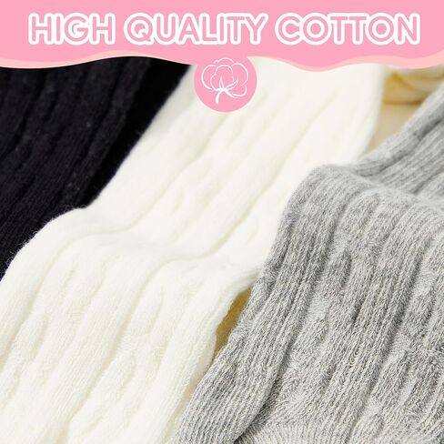 Zando 2 Pack Girls Tights for School Uniform Girls Cable Knit Tights Cotton Stockings for Kids Leggings Girls Pantyhose 6-12T in Saudi Arabia