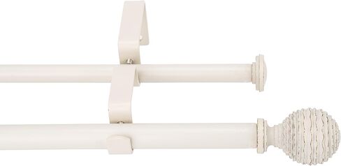 5/8" Double Curtain Rod with Boule Finials,Weathered White,28‘’-48‘’ in Saudi Arabia