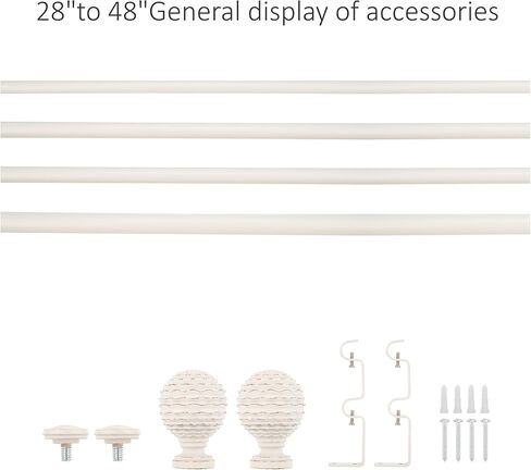 5/8" Double Curtain Rod with Boule Finials,Weathered White,28‘’-48‘’ in Saudi Arabia