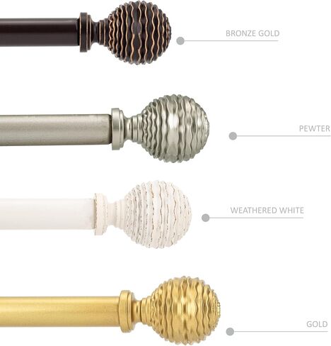 5/8" Double Curtain Rod with Boule Finials,Weathered White,28‘’-48‘’ in Saudi Arabia