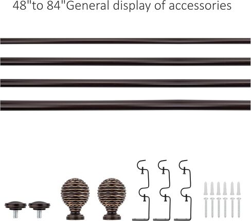5/8" Double Curtain Rod with Boule Finials,Weathered White,28‘’-48‘’ in Saudi Arabia
