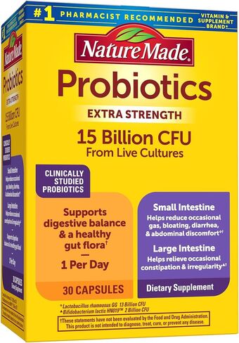 Nature Made Probiotics for Digestive Health Extra Strength 15 Billion CFU from Live Cultures, Probiotics for Women and Men, 30 Probiotic Capsules, 30 Day Supply in Saudi Arabia