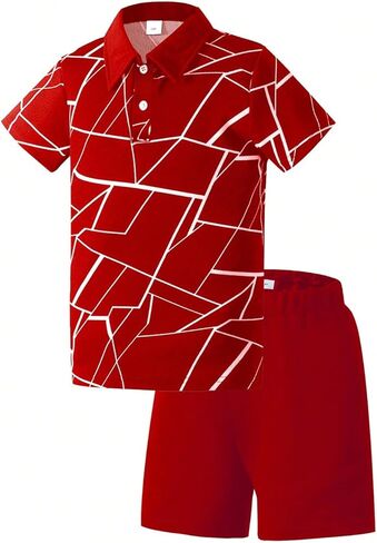 Kids Clothes Summer Outfits Boys Fashion Short Sleeve Polo Shirt Shorts Sets Casual Outfits 7-15 Years in Kuwait