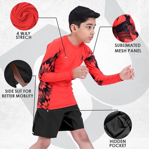 2BOLD Compression Rash Guard Shirt for Kids, Jiu Jitsu No Gi MMA Shorts 2PC Quick Dry Wrestling Workout Gym Set in Saudi Arabia