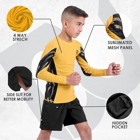 2BOLD Compression Rash Guard Shirt for Kids, Jiu Jitsu No Gi MMA Shorts 2PC Quick Dry Wrestling Workout Gym Set in Saudi Arabia