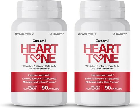 Heart Tone Capsules – Herbal Supplement for Heart Health Support – With Arjuna, Pushkarmool & 8 Botanicals – Helps Maintain Healthy Cholesterol & Triglyceride Levels – 90 Veg Capsules - 2 Pack in Saudi Arabia
