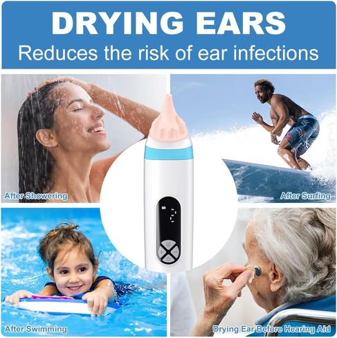 Ear Dryer for Swimmers - Rechargeable & Portable Electronic Ear Water Remover with Dual Drying Modes, Safe Warm Air Technology for Fast Moisture Removal After Swimming, Showering & Water Sports in Saudi Arabia