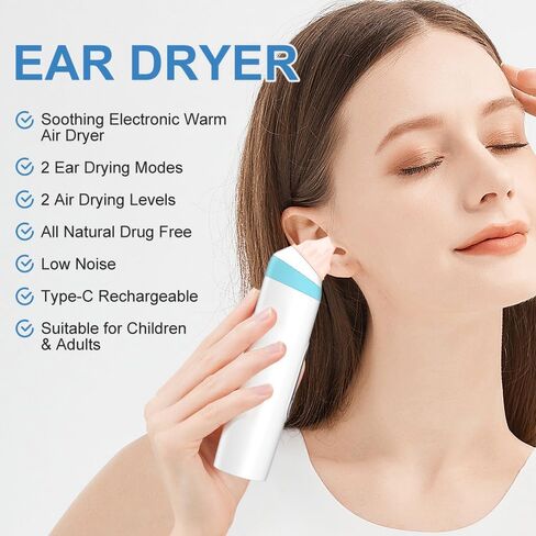 Ear Dryer for Swimmers - Rechargeable & Portable Electronic Ear Water Remover with Dual Drying Modes, Safe Warm Air Technology for Fast Moisture Removal After Swimming, Showering & Water Sports in Saudi Arabia