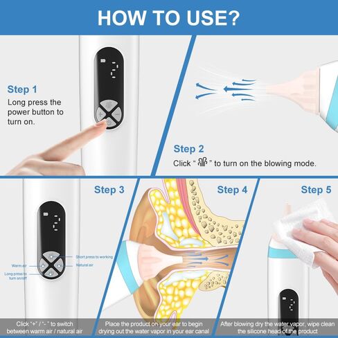Ear Dryer for Swimmers - Rechargeable & Portable Electronic Ear Water Remover with Dual Drying Modes, Safe Warm Air Technology for Fast Moisture Removal After Swimming, Showering & Water Sports in Saudi Arabia
