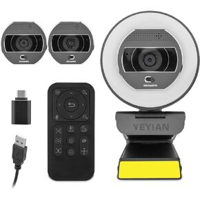 YEYIAN Streaming Camera Webcam with LED Color Light,Microphone,Remote Control,1440P QHD,Auto Focus,78° View Computer Flexcam,for Zoom/Skype/Teams Conferencing with Video Calling and Live Streaming
