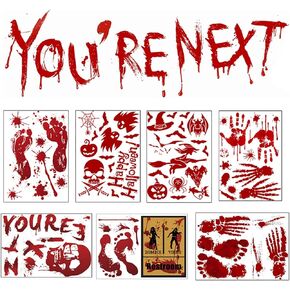 Bloody Handprint, Halloween Stickers, 7 Sheets Halloween Decoration Clings, Variety Styles of Waterproof Scary Window Stickers, Ideal for Halloween Party Decoration Indoor Outdoor