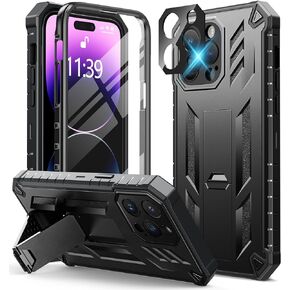 FNTCASE for iPhone 14 Pro Max Case: Military Grade Rugged Cell Phone Cover with Kickstand & Holster | Shockproof TPU Protection Bumper Matte Textured Design for iPhone 14 Pro Max Cases 6.7inch - Black