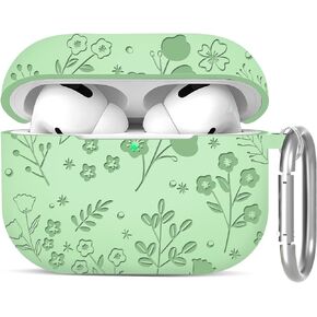 Flower Engraved AirPod Pro Case 2nd 1st Generation Case Cover, Cute Soft Silicone Full Protective Skin Case for Apple AirPod Case, Pine Green