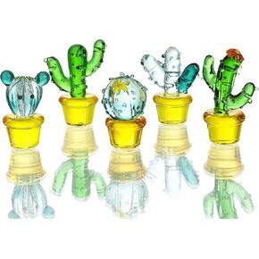 H&D HYALINE & DORA 5PCS Handmade Blown Glass Art Cactus Crystal Miniature Cute Cactus Figurines Home Office Desk Tabletop Simulation Plants Decorations Car Inner Ornaments in Kuwait