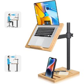 wishacc Laptop Stand Wood Adjustable Height with Phone Slot Holder, Laptop Raised Stand for Desk, Laptop Riser Stand of Elevated Stand, Tall, Strong and Airflow Even for 17 inch (13.2 x 9.2 inches)
