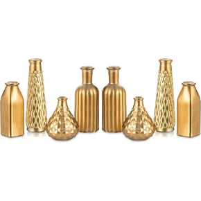 Small Glass Vases for Centerpieces Gold - Hewory Set of 8 Golden Bud Vase in Bulk, Mini Modern Decorative Single Flower Vase for Wedding Birthday Party Baby Shower Events Home Living Room Table Decor
