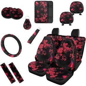 American Flag Butterfly Sunflower 13 Pcs Car Seat Covers Full Set 4th of July Steering Wheel Cover Back Headrest Cover Coaster Keychains for Trucks Sedan SUV