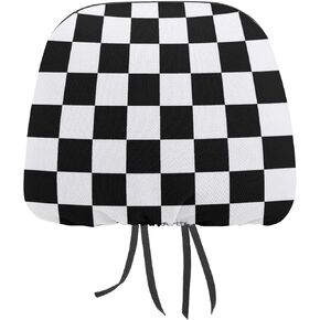 Black White Race Checkered Flag Pattern 2 Pack Car Headrest Cover Seat Rest Protector Cover Universal Fit Most Car/Truck Models for Women Men