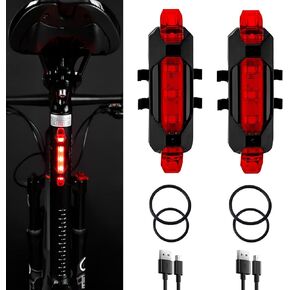 2 Pack USB Rechargeable LED Bicycle Rear Lights Cycling Bike Tail Light Safety Lamp Night Essential Waterproof 4 Modes Warning Light for Men Women Kids MTB